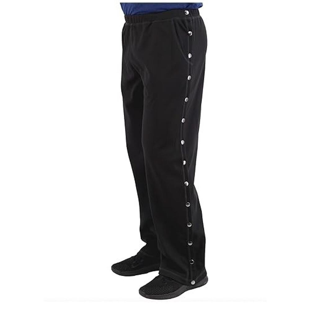 Renova Medical Recovery Easy On/Off Sweat Pants Men's Sz L Black with Side Snaps